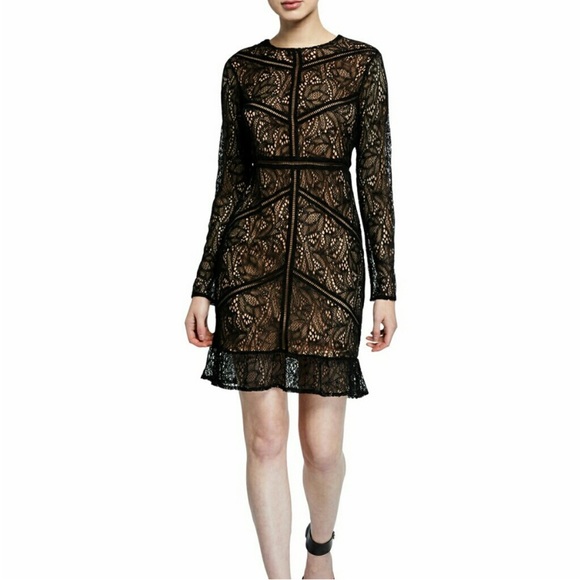 BARDOT Bodycon Elegant Sheer Lace Overlay Cocktail Dress w Nude Lining Size M - Picture 5 of 12